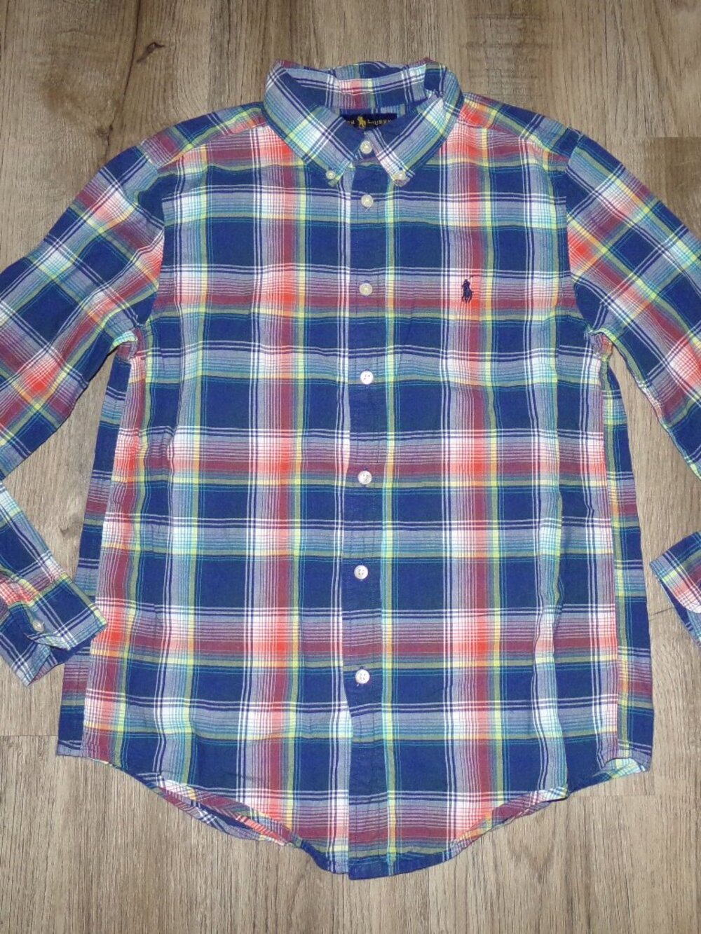 RALPH LAUREN BLUE PLAID LONG SLEEVE SHIRT SZ L 14-16